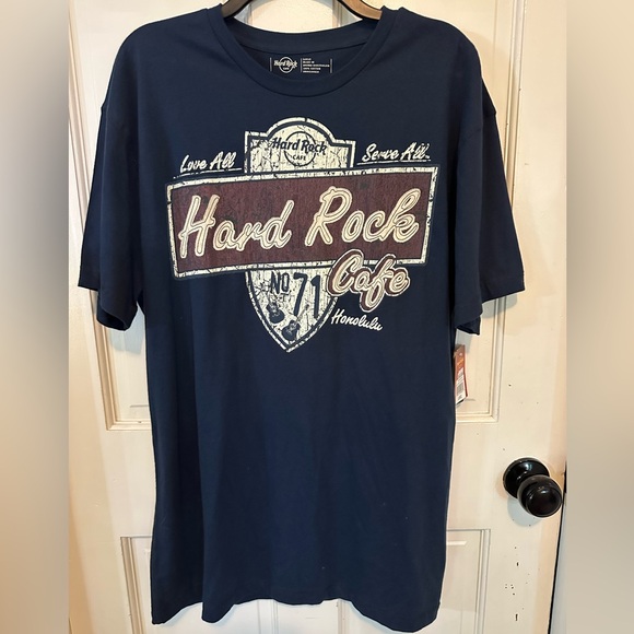 Hard Rock Cafe Honolulu Blue Short Sleeve T Shirt Men's Lg Embroidered NWT - Picture 1 of 11
